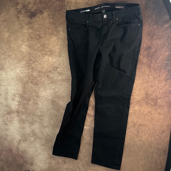 Marc Anthony Other - Marc Anthony Sleek Black Pants Stretch Waist Slim Straight Fit 36 X 30